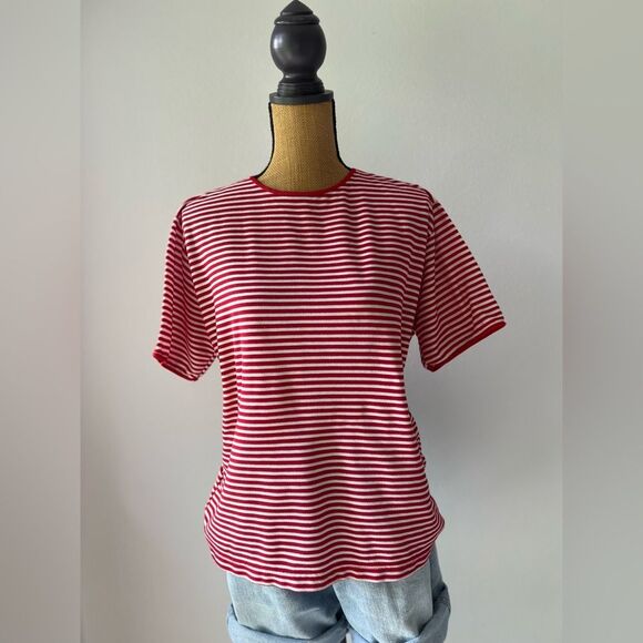 Vintage Red & White Striped Baggy Short Sleeve T-Shirt - Picture 5 of 7